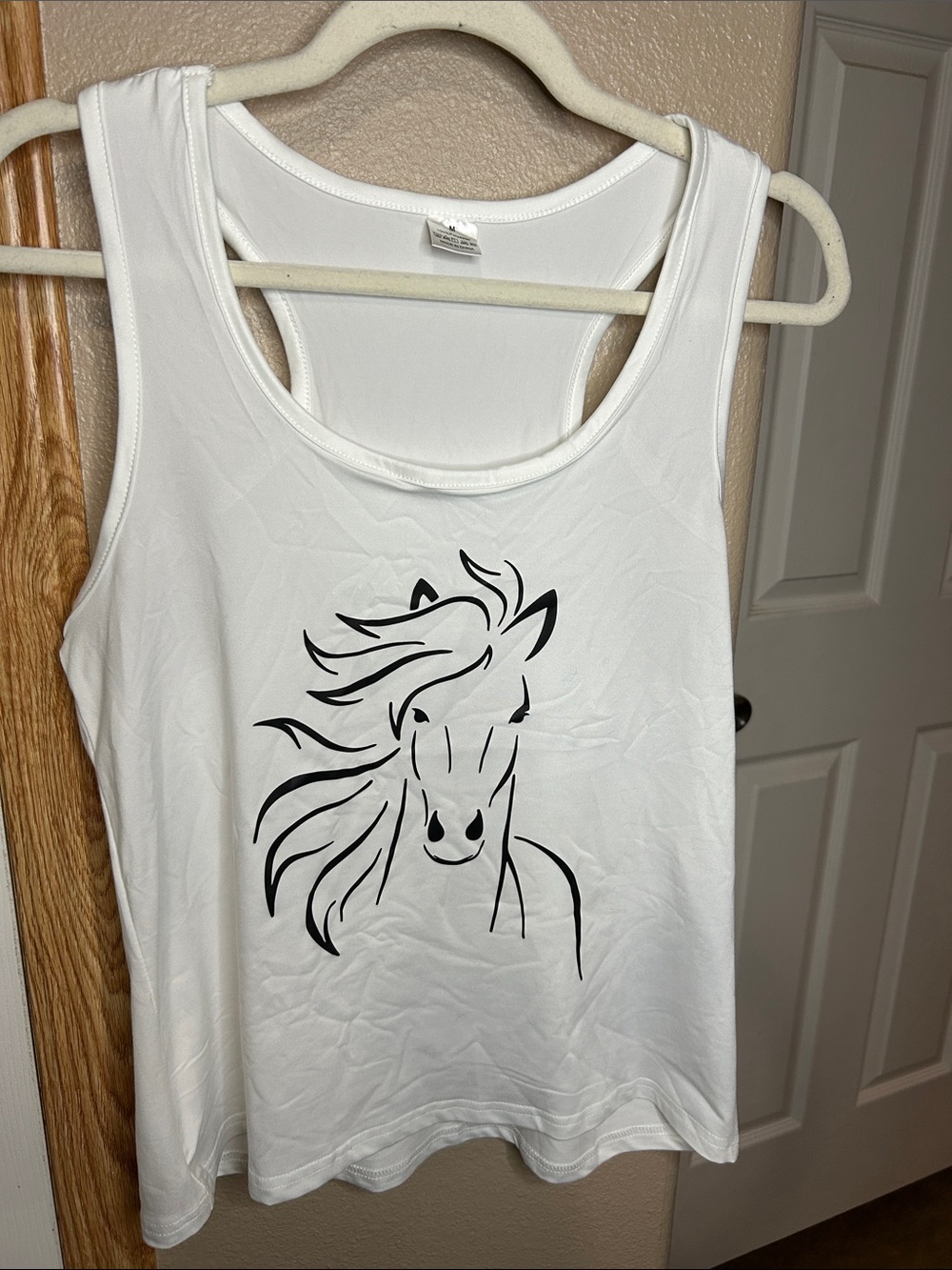 EQUESTRIAN White Racerback Graphic Tank with Black Horse Print